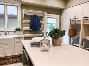 Staged laundry room with towels display